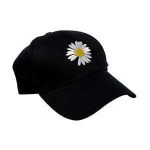 Yoga Exercise Black Baseball cap with White Daisy for Women Medium NEW